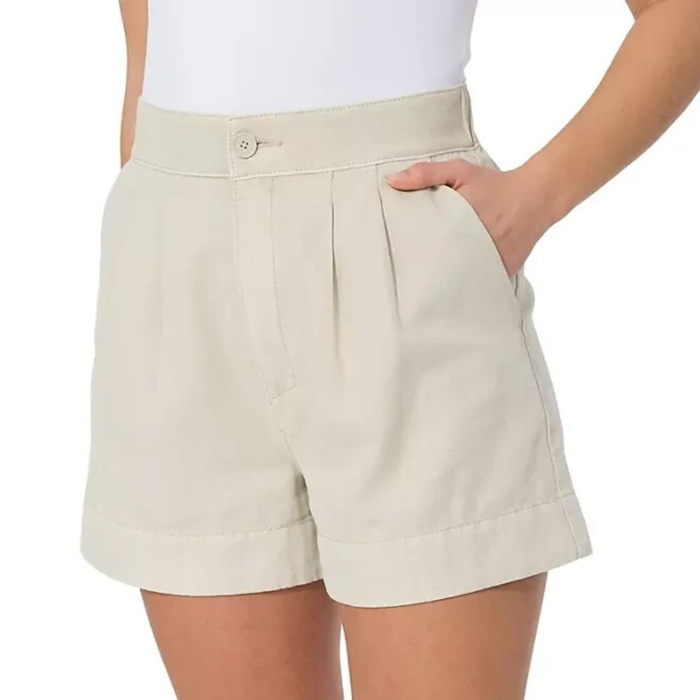 Joie Ladies Pleated Short Rainy Day Beige High Rise Cotton Linen Size L